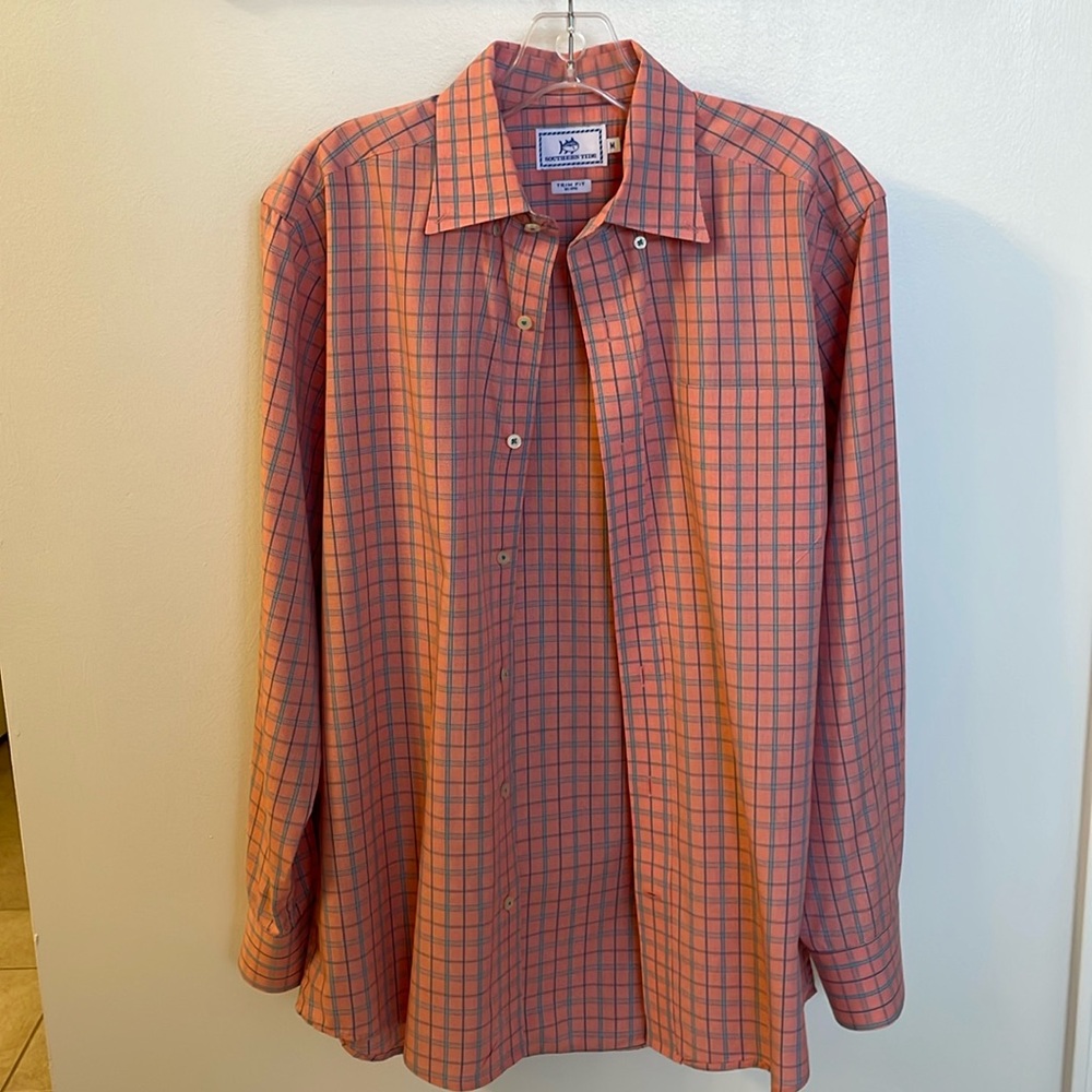 Souther Tide Mens Medium Trim Fit Plaid Shirt Pink Blue